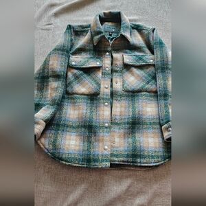 Blank NYC Green Plaid Shacket Jacket Size M Wool Blend Coat